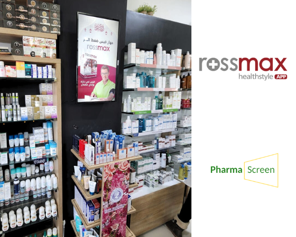 Pharmascreen et Rossmax. campagne publicitaire en pharmacie